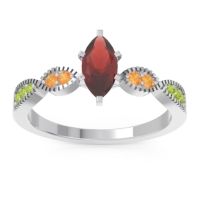 Garnet Ring In Palladium With Citrine And Peridot Relayana Marquise Modern Ring