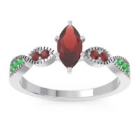 Garnet Ring In Palladium With Emerald Relayana Marquise Modern Ring