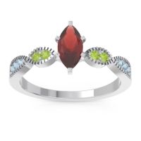 Garnet Ring In Palladium With Peridot And Aquamarine Relayana Marquise Modern Ring