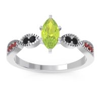 Peridot Ring In Palladium With Black Onyx And Garnet Relayana Marquise Modern Ring