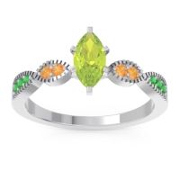 Peridot Ring In Palladium With Citrine And Emerald Relayana Marquise Modern Ring