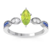 Peridot Ring In Palladium With Diamond And Blue Sapphire Relayana Marquise Modern Ring