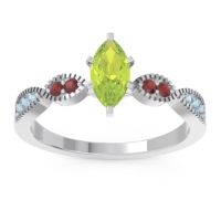 Peridot Ring In Palladium With Garnet And Aquamarine Relayana Marquise Modern Ring
