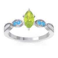 Peridot Ring In Palladium With Swiss Blue Topaz And Lab Diamond Relayana Marquise Modern Ring