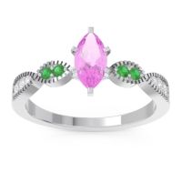 Pink Tourmaline Ring In Palladium With Emerald And Lab Diamond Relayana Marquise Modern Ring