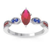 Ruby Ring In Palladium With Blue Sapphire And Garnet Relayana Marquise Modern Ring