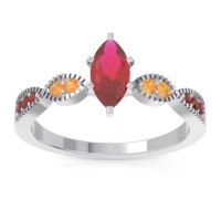 Ruby Ring In Palladium With Citrine And Garnet Relayana Marquise Modern Ring
