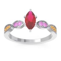Ruby Ring In Palladium With Pink Tourmaline And Citrine Relayana Marquise Modern Ring