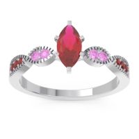 Ruby Ring In Palladium With Pink Tourmaline And Garnet Relayana Marquise Modern Ring