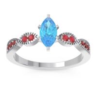 Swiss Blue Topaz Ring In Palladium With Ruby And Garnet Relayana Marquise Modern Ring
