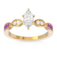Lab Diamond Ring In 14k Yellow Gold With Diamond And Amethyst Relayana Marquise Modern Ring