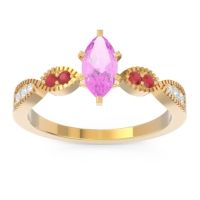 Pink Tourmaline Engagement Ring In 18k Yellow Gold With Ruby And Diamond - Relayana Marquise Modern Ring