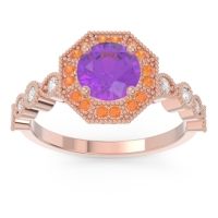 Amethyst Ring In 14K Rose Gold With Citrine And Lab Diamond Devalaya Round Antique Ring