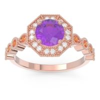Amethyst Ring In 14K Rose Gold With Lab Diamond And Citrine Devalaya Round Antique Ring