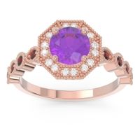 Amethyst Ring In 18K Rose Gold With Diamond And Garnet Devalaya Round Antique Ring
