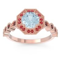 Aquamarine Ring In 18K Rose Gold With Ruby And Garnet Devalaya Round Antique Ring