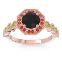 Black Onyx Ring In 18K Rose Gold With Ruby And Peridot Devalaya Round Antique Ring