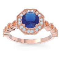 Lab Blue Sapphire Ring In 18K Rose Gold With Aquamarine And Citrine Devalaya Round Antique Ring