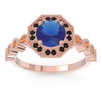 Lab Blue Sapphire Ring In 18K Rose Gold With Black Onyx And Citrine Devalaya Round Antique Ring