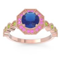 Lab Blue Sapphire Ring In 14K Rose Gold With Pink Tourmaline And Peridot Devalaya Round Antique Ring