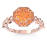 Citrine Engagement Ring In 18K Rose Gold With Diamond - Devalaya Round Antique Ring