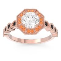 Lab Diamond Ring In 18K Rose Gold With Citrine And Black Onyx Devalaya Round Antique Ring