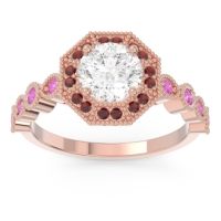 Lab Diamond Ring In 14K Rose Gold With Garnet And Pink Tourmaline Devalaya Round Antique Ring