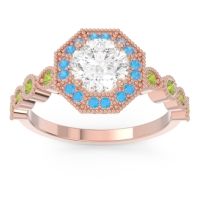 Lab Diamond Ring In 18K Rose Gold With Swiss Blue Topaz And Peridot Devalaya Round Antique Ring