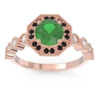 Emerald Engagement Ring In 18K Rose Gold With Black Onyx And Diamond - Devalaya Round Antique Ring