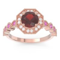 Garnet Ring In 14K Rose Gold With Diamond And Pink Tourmaline Devalaya Round Antique Ring