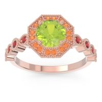 Peridot Ring In 18K Rose Gold With Citrine And Ruby Devalaya Round Antique Ring