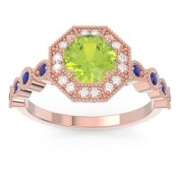 Peridot Ring In 18K Rose Gold With Lab Diamond And Blue Sapphire Devalaya Round Antique Ring