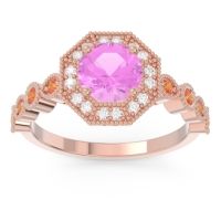 Pink Tourmaline Ring In 14K Rose Gold With Lab Diamond And Citrine Devalaya Round Antique Ring