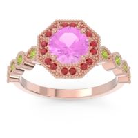 Pink Tourmaline Ring In 18K Rose Gold With Ruby And Peridot Devalaya Round Antique Ring