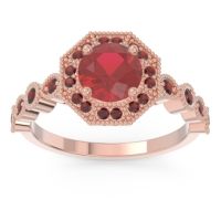 Lab Ruby Ring In 18K Rose Gold With Garnet Devalaya Round Antique Ring