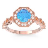 Swiss Blue Topaz Ring In 18K Rose Gold With Lab Diamond And Citrine Devalaya Round Antique Ring