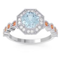Aquamarine Ring In 18k White Gold With Diamond And Citrine Devalaya Round Antique Ring