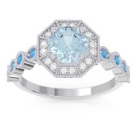 Aquamarine Ring In Palladium With Diamond And Swiss Blue Topaz Devalaya Round Antique Ring