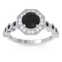 Black Onyx Ring In Palladium With Lab Diamond Devalaya Round Antique Ring