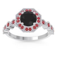 Black Onyx Ring In 14k White Gold With Ruby Devalaya Round Antique Ring