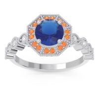 Lab Blue Sapphire Ring In 18k White Gold With Citrine And Lab Diamond Devalaya Round Antique Ring