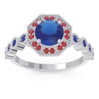 Lab Blue Sapphire Ring In Palladium With Ruby And Blue Sapphire Devalaya Round Antique Ring