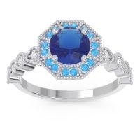 Lab Blue Sapphire Engagement Ring In Palladium With Swiss Blue Topaz And Diamond - Devalaya Round Antique Ring