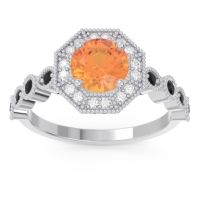 Citrine Ring In 18k White Gold With Lab Diamond And Black Onyx Devalaya Round Antique Ring
