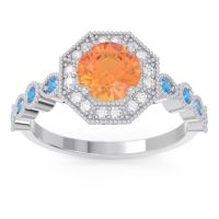 Citrine Ring In Palladium With Diamond And Swiss Blue Topaz Devalaya Round Antique Ring