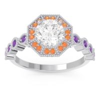 Lab Diamond Ring In Palladium With Citrine And Amethyst Devalaya Round Antique Ring