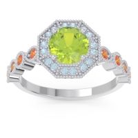 Peridot Ring In 14k White Gold With Aquamarine And Citrine Devalaya Round Antique Ring