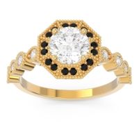 Lab Diamond Ring In 14k Yellow Gold With Black Onyx Devalaya Round Antique Ring
