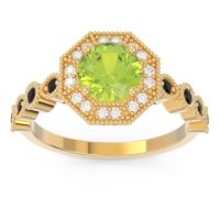 Peridot Ring In 18k Yellow Gold With Diamond And Black Onyx Devalaya Round Antique Ring