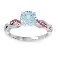 Aquamarine Ring In Palladium With Ruby Atati Round Modern Ring